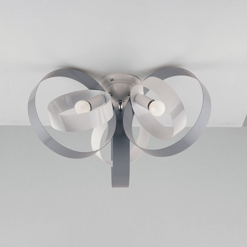 foto del prodotto bonetti illumina plafoniera moderno 3 luci cerchi ferro bianco e grigio serie bolla