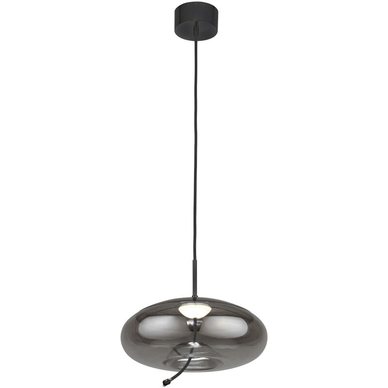 foto del prodotto lampadario contemporaneo lisbona acciaio cromo vetro nero led 6w 2700k