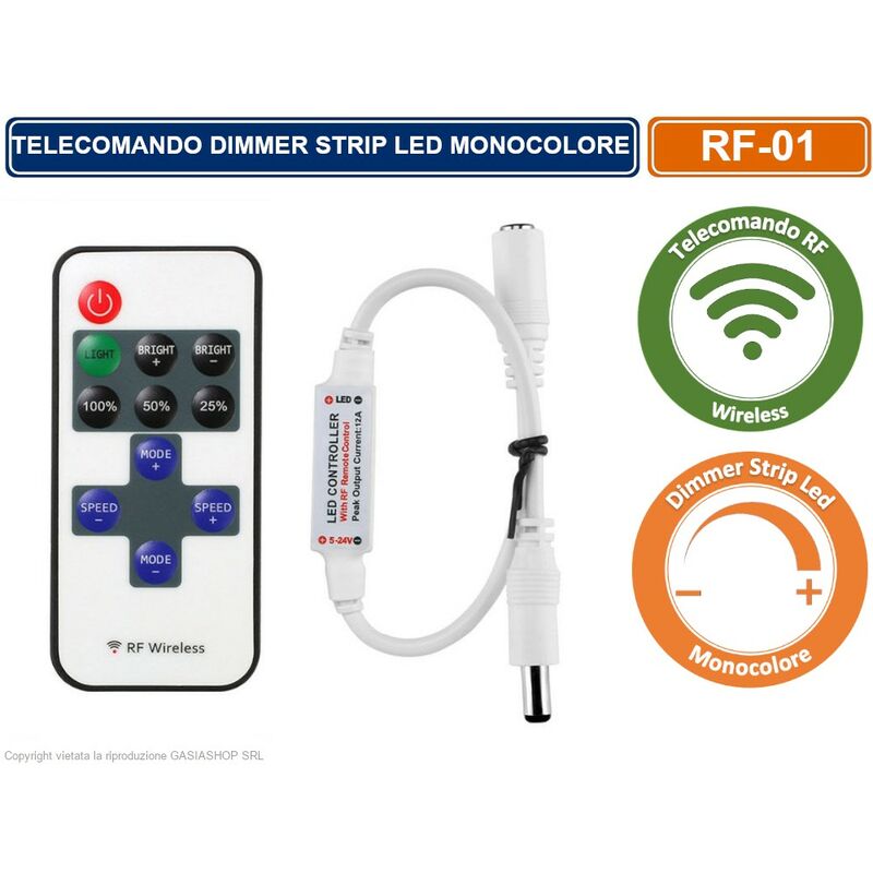 immagine 0 del prodotto telecomando rf wireless dimmer per strip led monocolore
