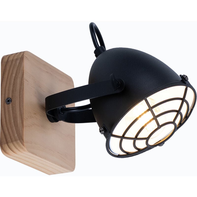 foto del prodotto lampada da parete per soggiorno, lampada da parete, lampada da sala da pranzo, industriale, metallo, legno nero, aspetto griglia naturale, spot