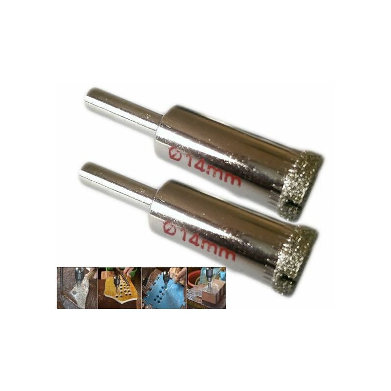 foto del prodotto kit 2 fresa a tazza diamantata 14 mm per vetro, marmo, ceramica e vetroresina