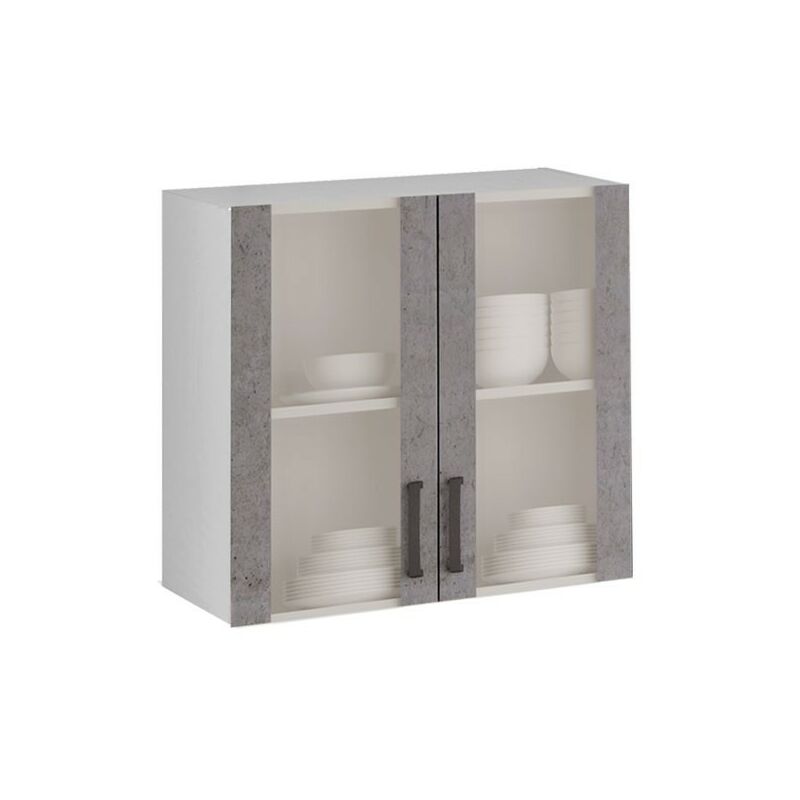 foto del prodotto pensile vetrina 2 ante grigio cemento in legno nobilitato h.72x80x32 cm