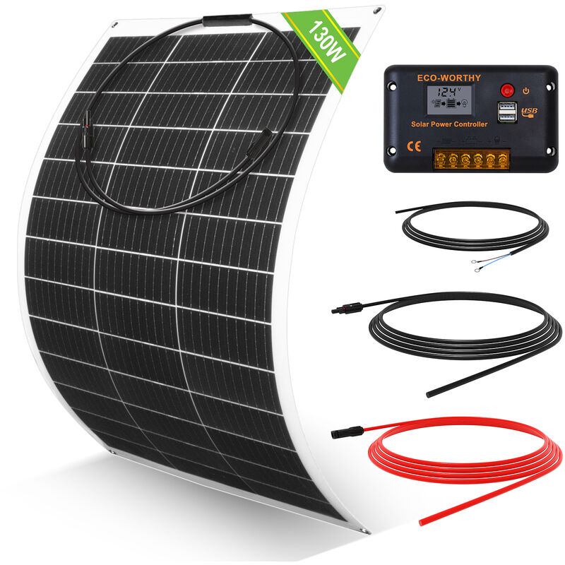 foto del prodotto kit pannello solare flessibile da 130 w 12v 24v stivale marino per camper semi ultraleggero eco worthy