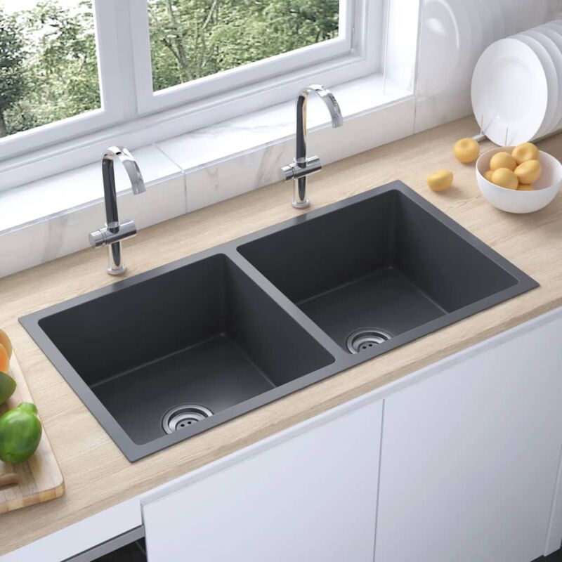 foto del prodotto lavello da cucina lavandino cucina lavorato a mano nero acciaio inox bv878054 bonnevie