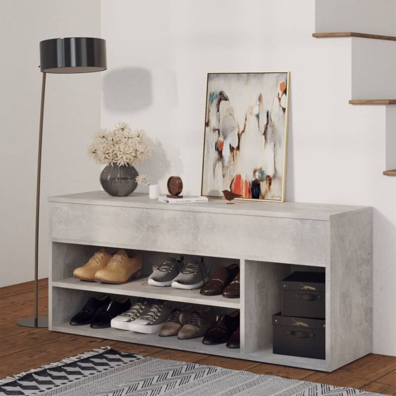 foto del prodotto vidaxl panca portascarpe grigio cemento 105x30x45 cm in truciolato