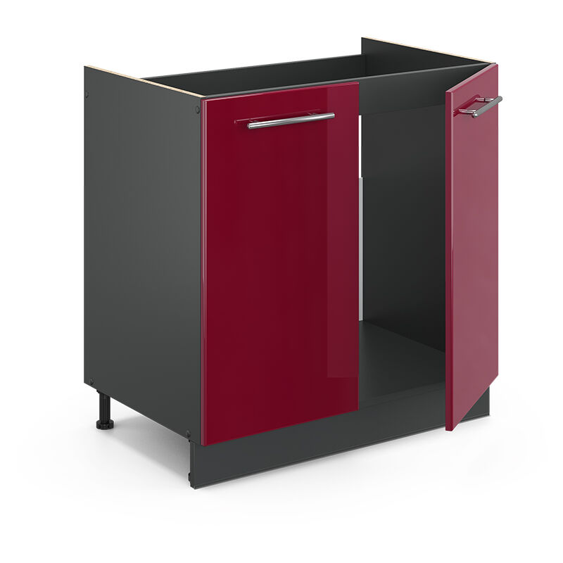 foto del prodotto mobile lavello cucina fame line, rosso bordeaux lucido, 80 cm senza piano di lavoro vicco