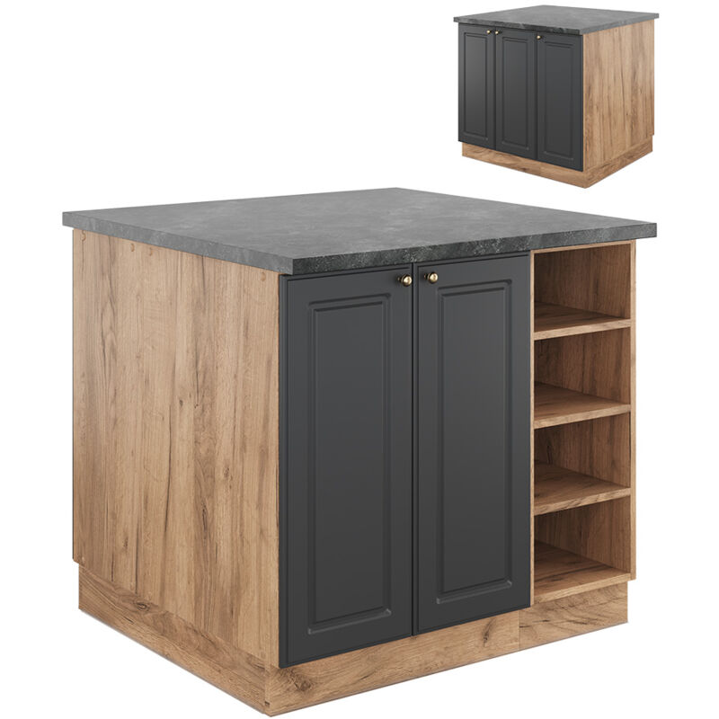 foto del prodotto isola cucina fame line, antracite oro oro power oak, 90 cm senza piano di lavoro, vicco
