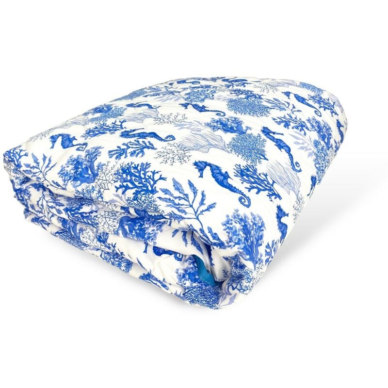 foto del prodotto copriletto trapuntato fiocco cavallucci marini blu made in italy singolo 1 piazza
