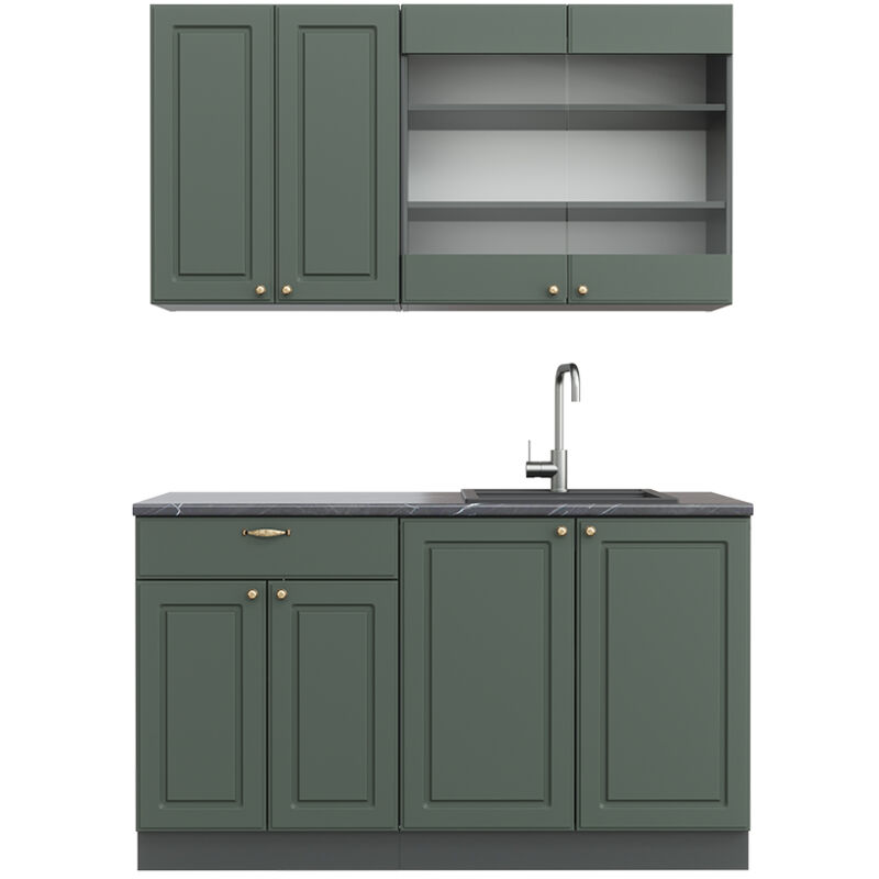 foto del prodotto vicco cucina completa fame line, verde oro country house antracite, 140 cm senza piano di lavoro