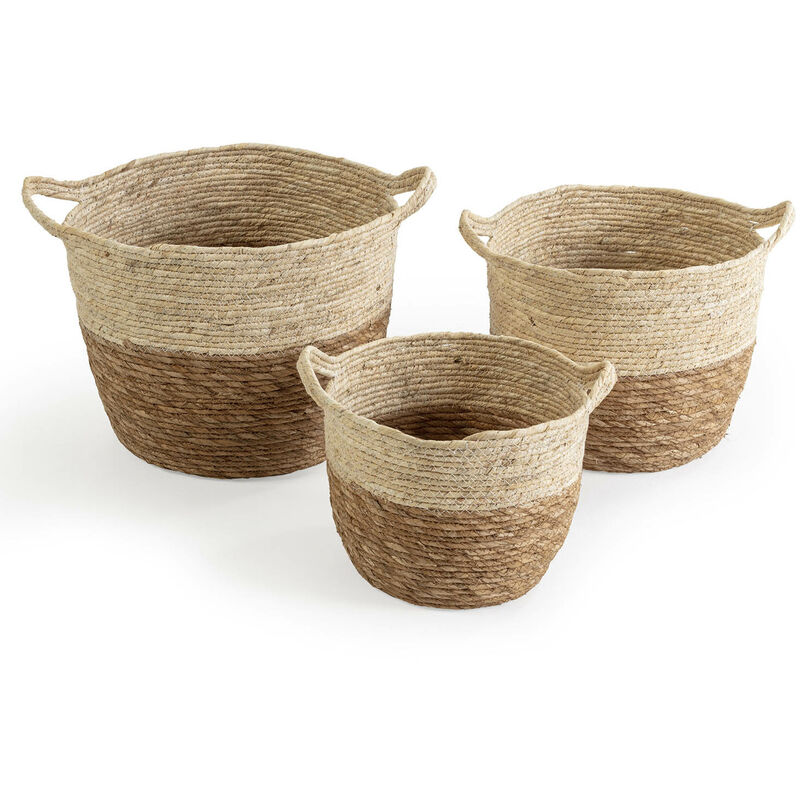 foto del prodotto vs venta stock set di 3 cestini brais in fibra naturale con manici, bianco naturale