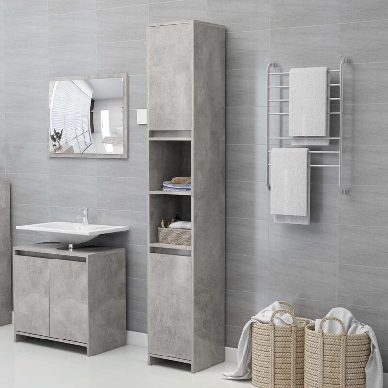 foto del prodotto armadio da bagno mobili bagno grigio cemento 30x30x183,5 cm in truciolato