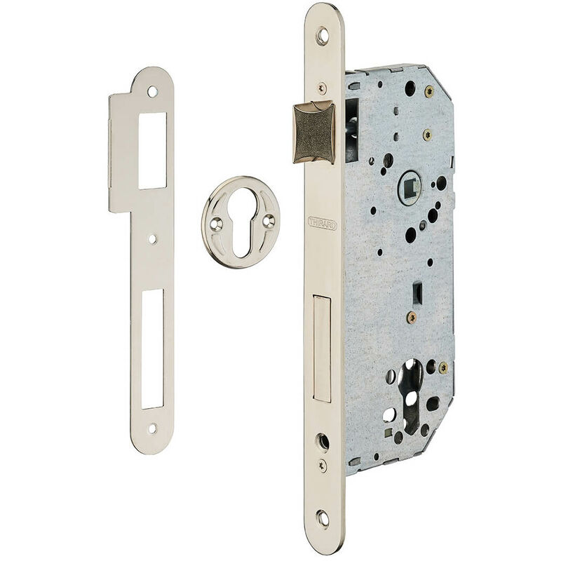 foto del prodotto thirard serratura da incasso a cilindro europeo per porta ingresso, asse 50mm x 85mm, piastra tonda, nichel