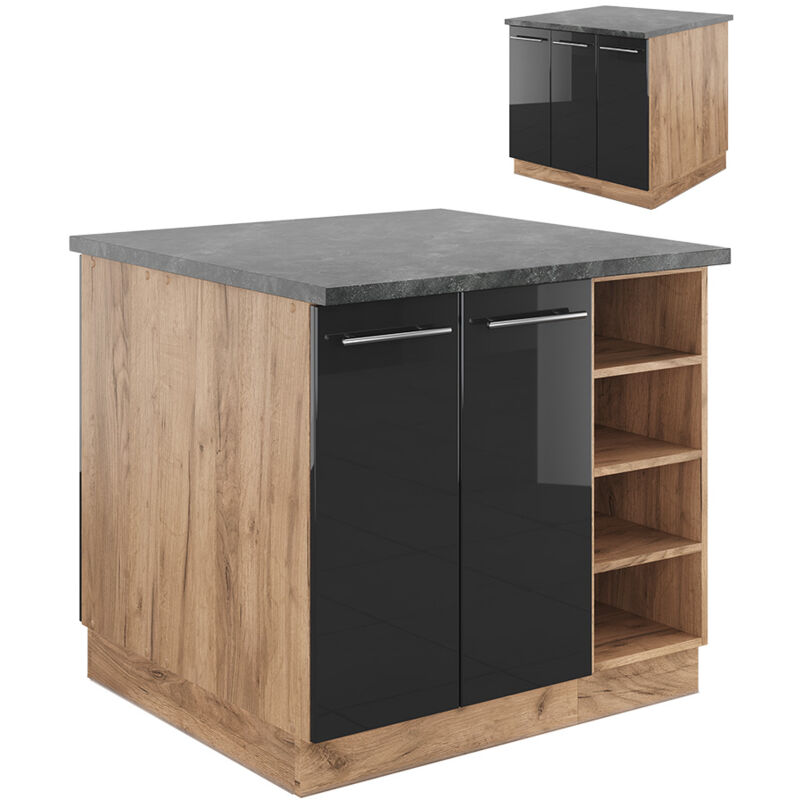 foto del prodotto isola cucina fame line, antracite lucido oro power oak, 90 cm senza piano di lavoro vicco
