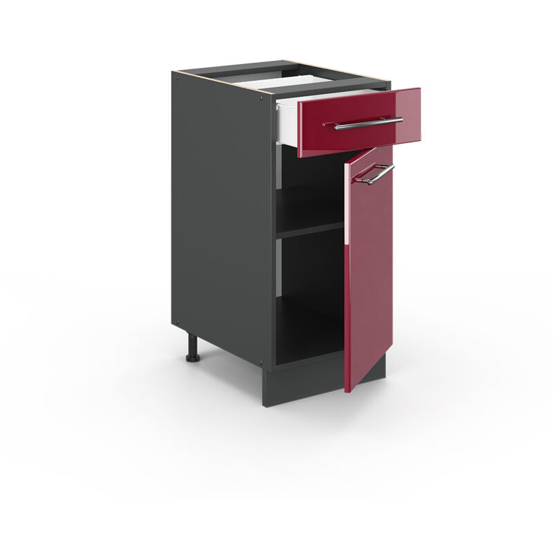 foto del prodotto mobiletto base per cucina fame line, rosso bordeaux lucido, 40 cm senza piano di lavoro, vicco
