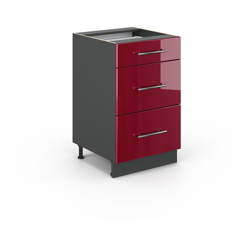 foto del prodotto mobiletto base per cucina fame line, rosso bordeaux lucido, 50 cm senza piano di lavoro, vicco