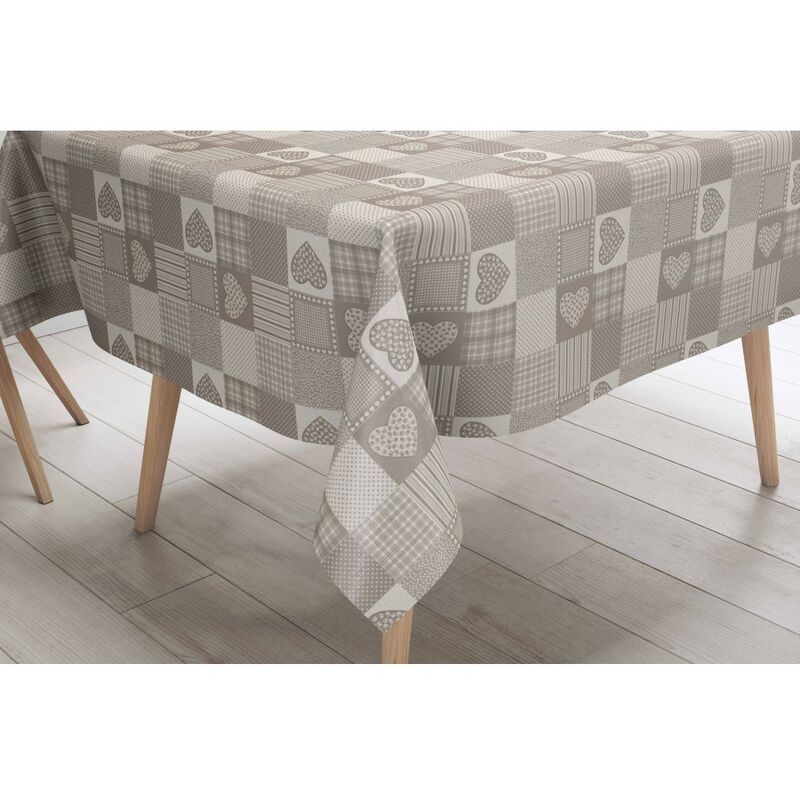 foto del prodotto tex family tovaglia lima in tela cerata plastificata lavabile idrorepellente in pvc cuore beige made in italy cm. 140x140 x4 persone