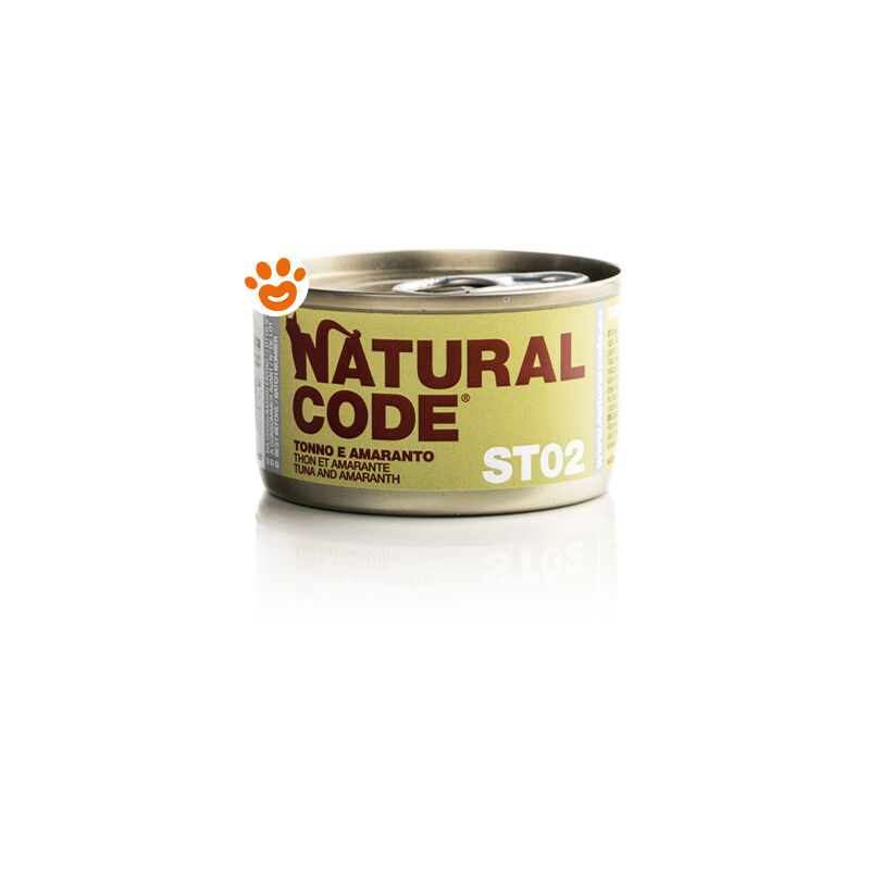 foto del prodotto st02 cat adult sterilizzato al tonno e amaranto st02 cat adult sterilizzato al tonno e amaranto lattina da 85 gr natural code