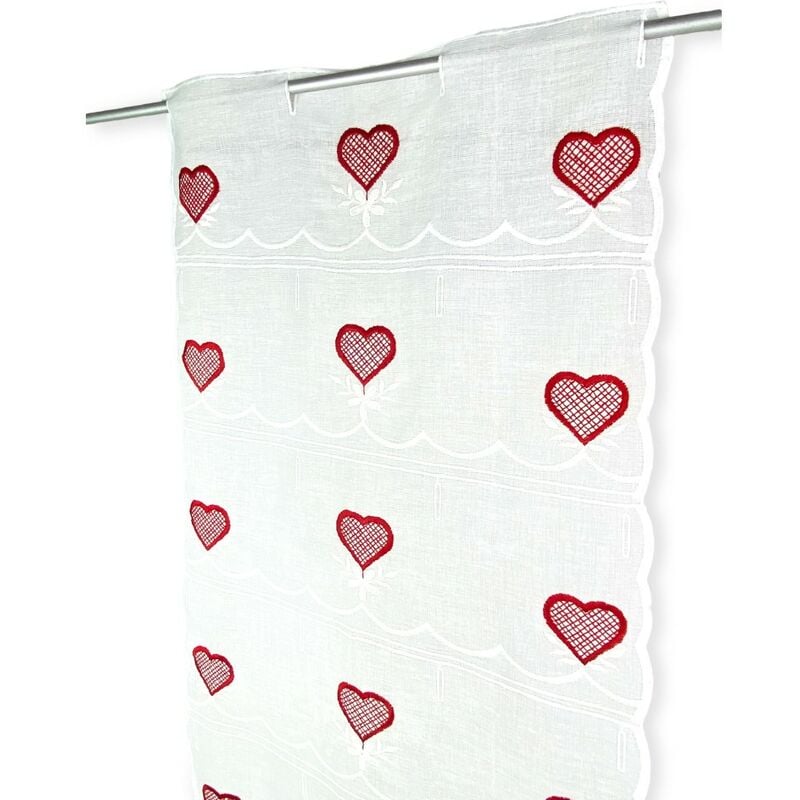 foto del prodotto tex family coppia tendina vetro heart moderna a cuori rossi larga 45 o 60 coppia 2 teli cm. 60x240