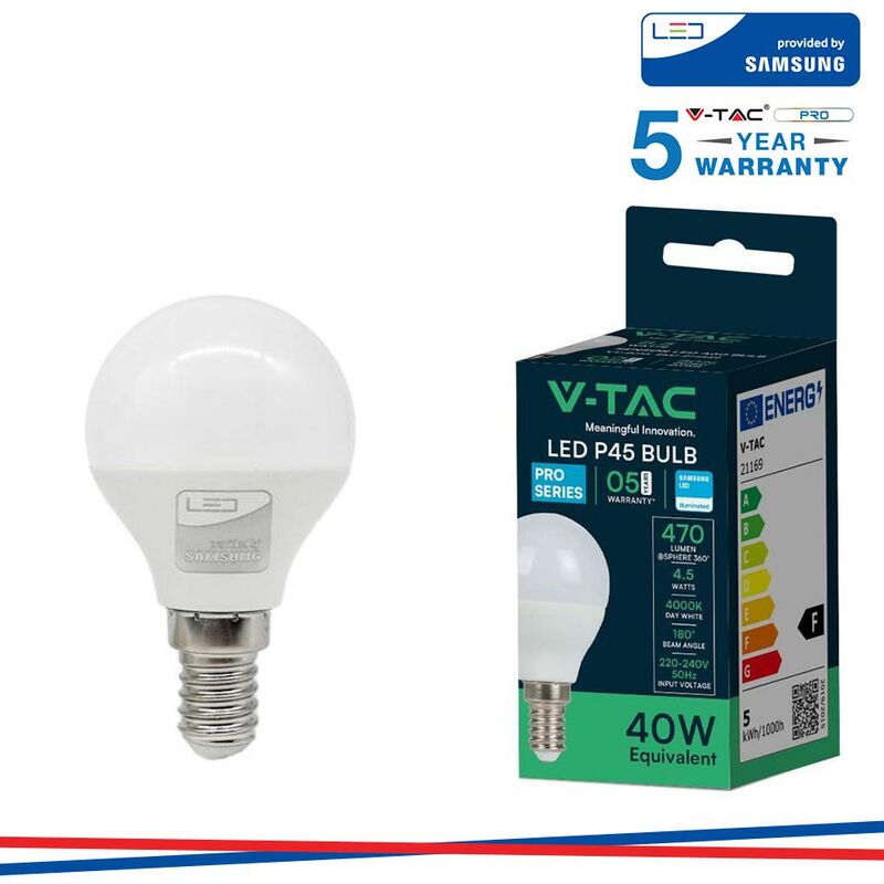 foto del prodotto led lampadina samsung chip 4.5w e14 p45 plastica 4000k luce naturale