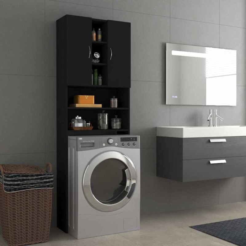 foto del prodotto mobile per lavatrice nero 64x25,5x190 cm