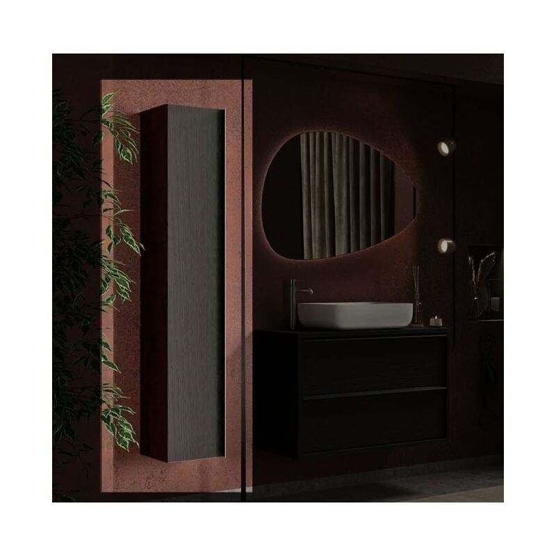 foto del prodotto colonna bagno sospesa 1 anta nero frassinato l. 26x138x26 cm steel
