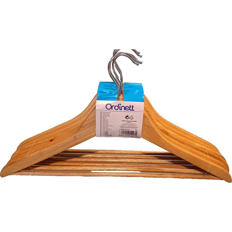 foto del prodotto bakaji set 6 grucce legno naturale barra porta pantaloni antiscivolo e gancio ruotante