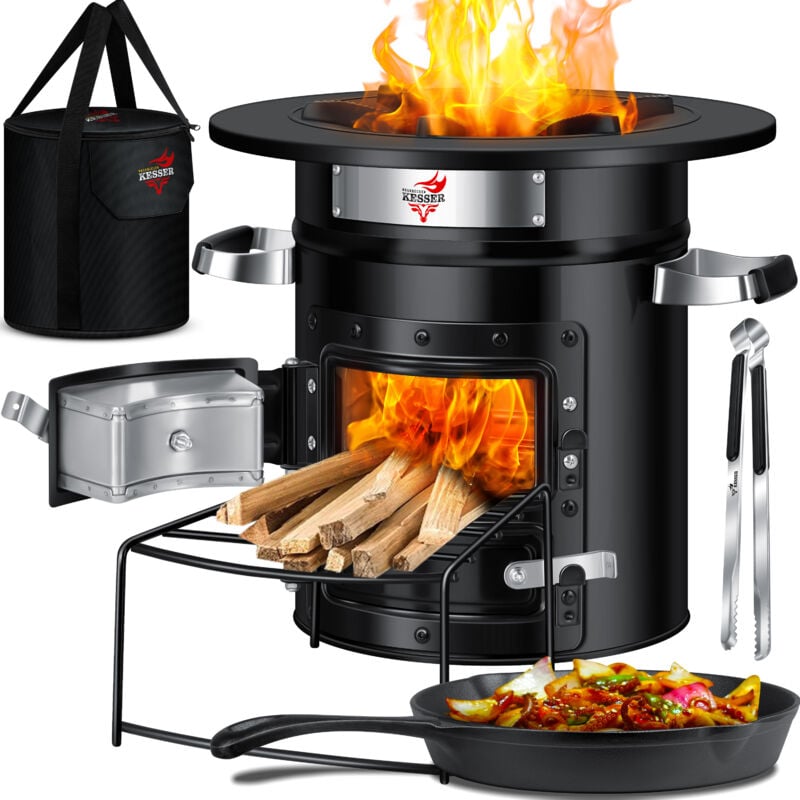 foto del prodotto kesser forno rocket incl. padella per grigliare in ghisa con borsa per il trasporto dutch oven bbq rocket wood stove camping cooker camping grill
