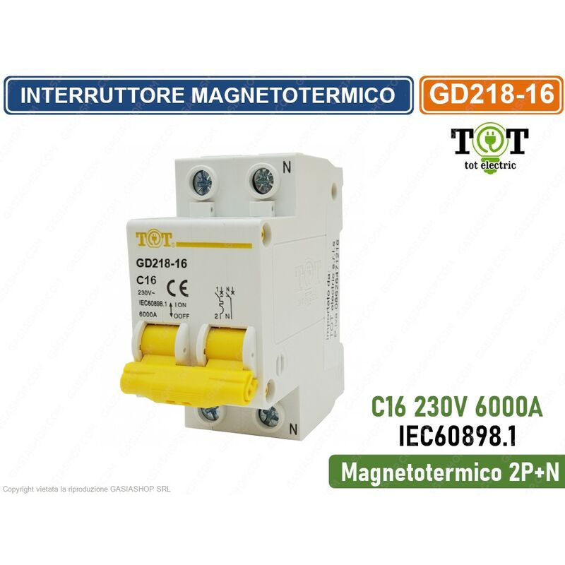 immagine 0 del prodotto interruttore megnetotermico per barra din 2 moduli 2p n 230v curva c 6ka 16a
