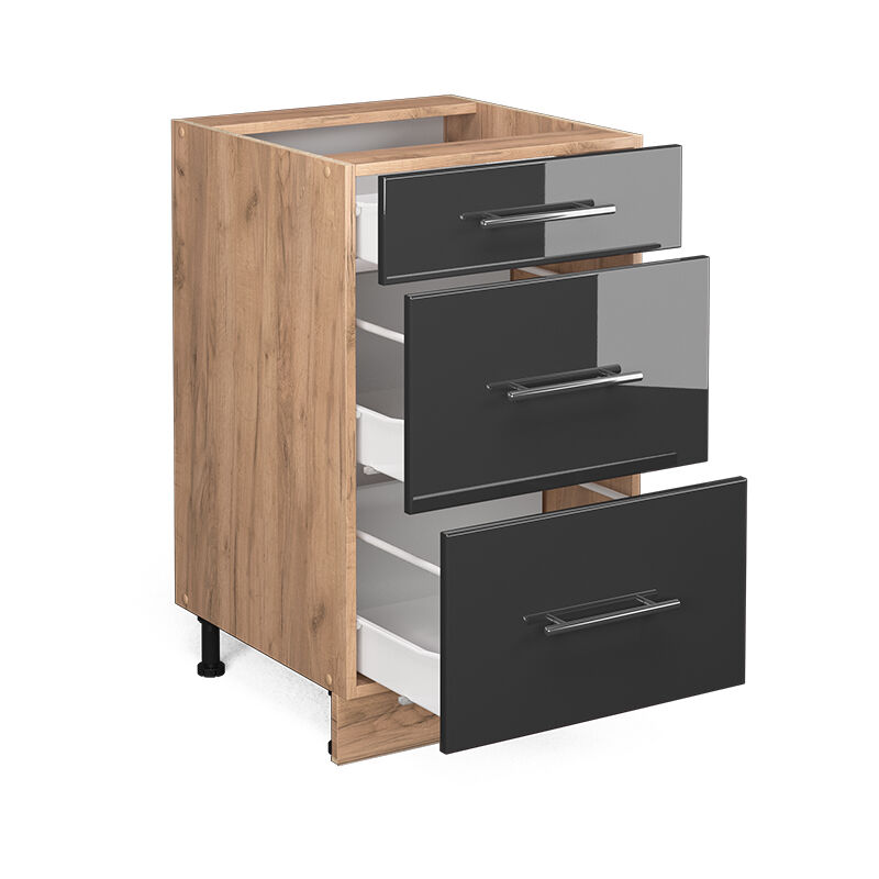 foto del prodotto mobiletto base per cucina fame line, antracite lucido, 50 cm senza piano di lavoro vicco