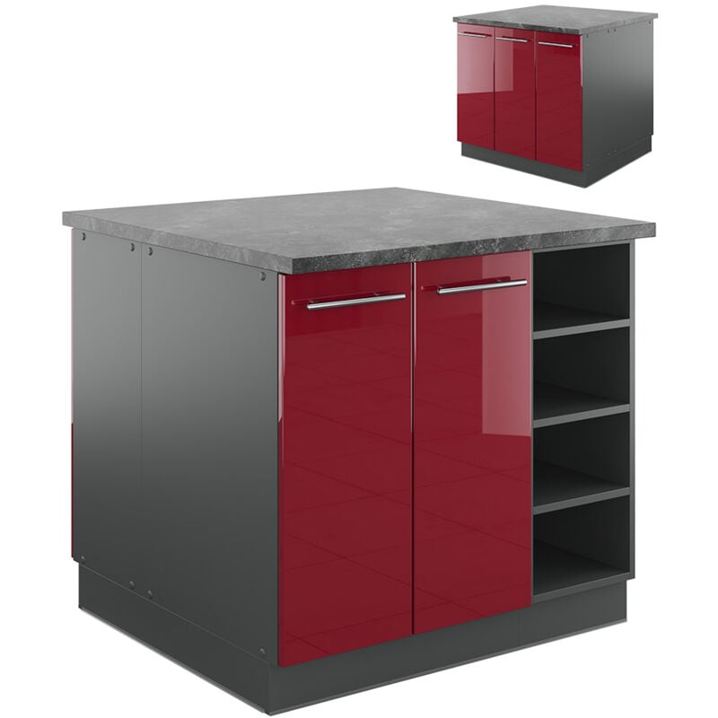 foto del prodotto isola cucina fame line, bordeaux lucido antracite, 90 cm senza piano di lavoro vicco