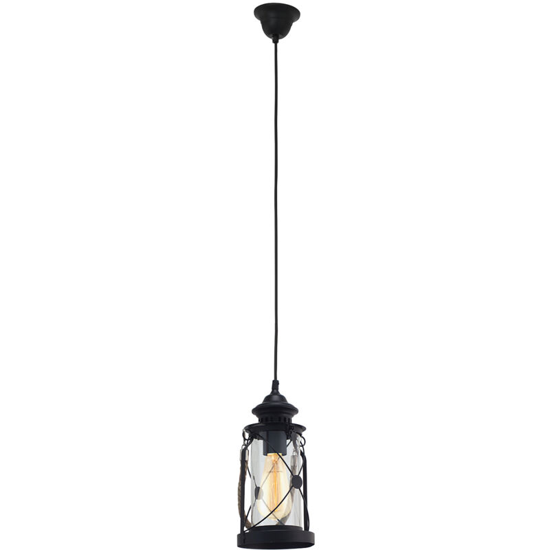 foto del prodotto eglo lampadario a sospensione vintage bradford acciaio nero vetro 1 luce e27