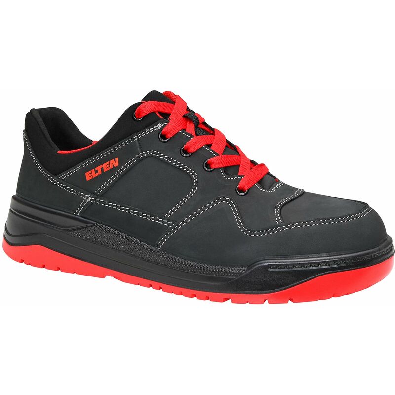 foto del prodotto elten scarpe antinfortunistiche maverick nero rosso low esd s3, uomo, pelle, puntale in acciaio, leggero, sportivo, nero, misura 46