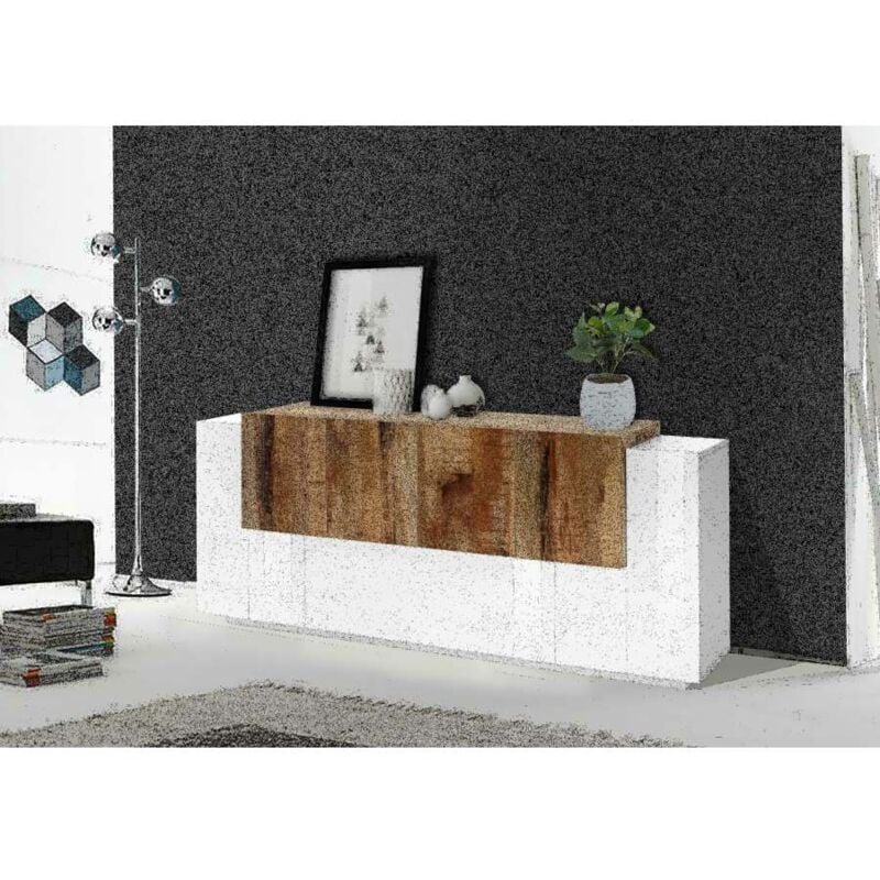 foto del prodotto credenza new corona moderna 2 ante battenti 1 ribalta 4 ante battente bianco acero pereira