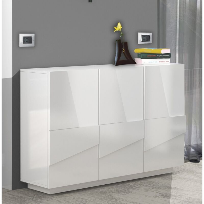 foto del prodotto mobile a 3 ante credenza moderna per soggiorno 120 cm basso bianco lucido