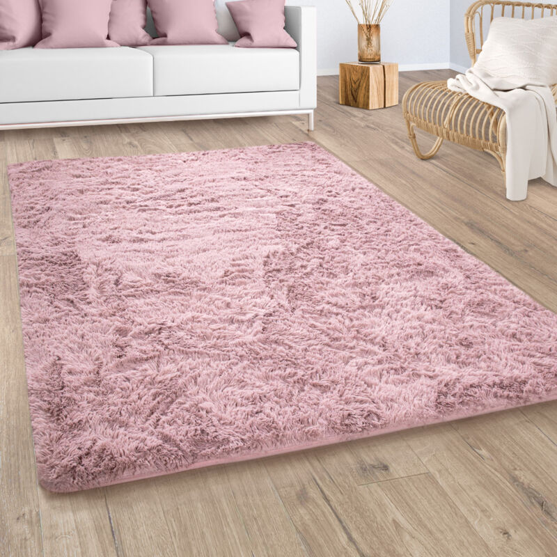 foto del prodotto paco home tappeto salotto pelo lungo shaggy pelliccia finta morbido rosa rosa antico 80 cm tondo