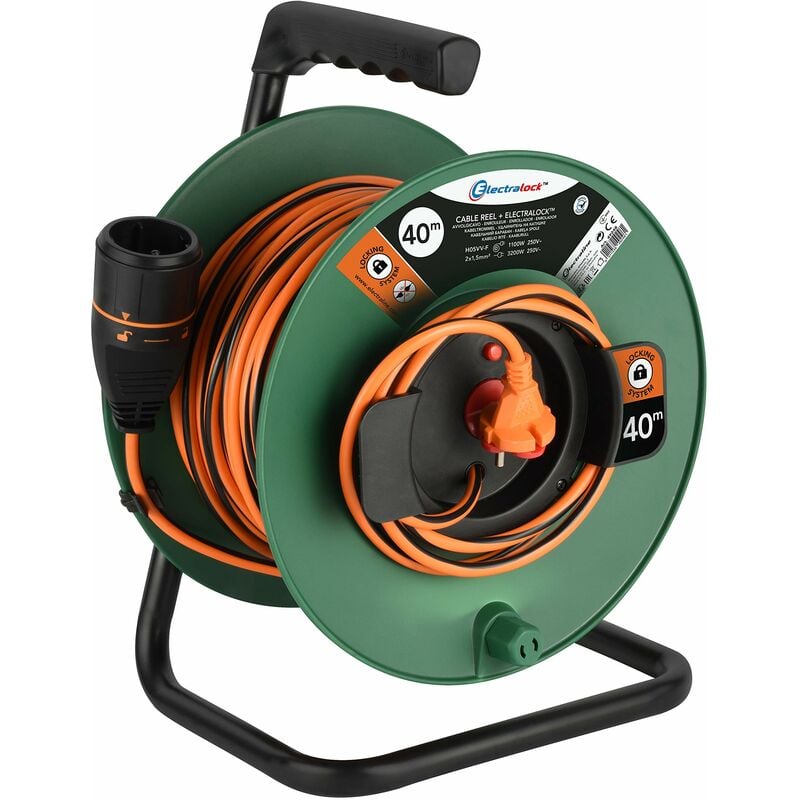 foto del prodotto 49248 avvolgicavo con prolunga elettrica da giardino 40m 2x1.5mm con presa europea due poli electralock electraline