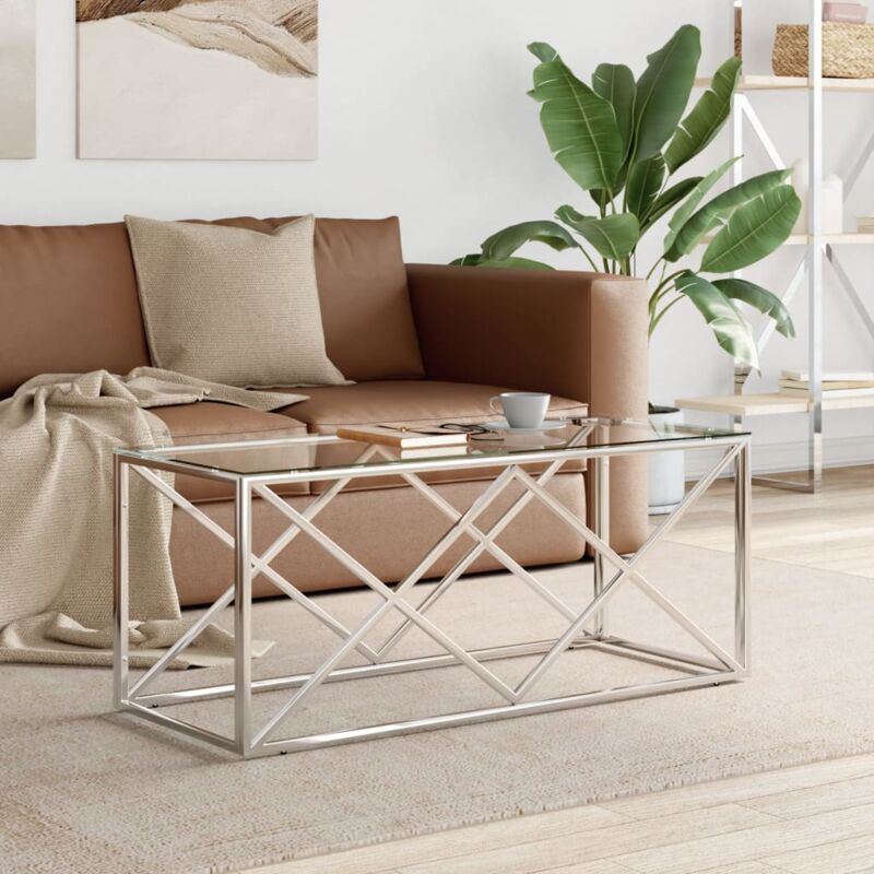 foto del prodotto vidaxl tavolino da salotto 110x45x45 cm in acciaio inox e vetro