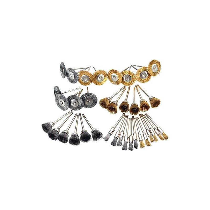 foto del prodotto 36 pezzi di spazzole metalliche, spazzole per lucidatura in acciaio e ottone, spazzole metalliche, kit di pulizia e lucidatura, utensili rotanti in