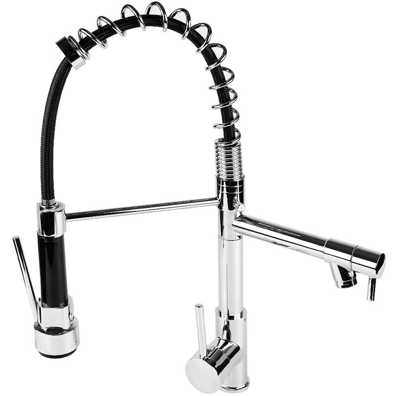 foto del prodotto 360 di miscelatore cucina multifunzione,rubinetto per cucina, con spruzzatore e bocca girevole cromata lucida, base ottone, argento