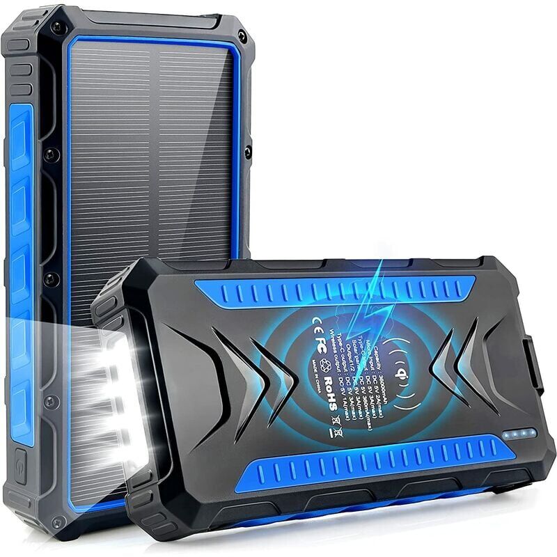 foto del prodotto 36000mah solar power bank caricabatterie solare wireless qi 2 usb e 1 caricatore di telefono cellulare di emergenza ip66 a ricarica rapida di tipo c