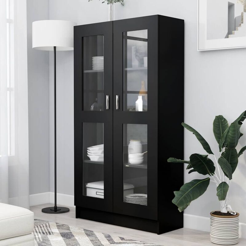 foto del prodotto vidaxl armadietto con vetrina nero 82,5x30,5x150 cm legno multistrato