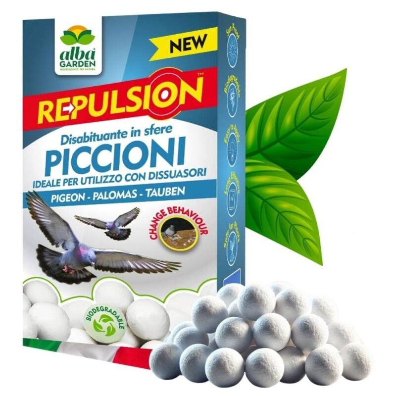 foto del prodotto albagarden disabituante piccioni repellente in sfere di cellulosa barriera vegetale olfattiva anti piccioni dissuasore naturale volatili x 100 g