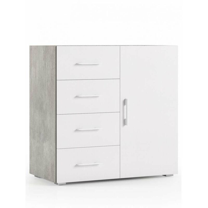 foto del prodotto terraneo mobile multifunzionale 4 cassetti e anta bianco effetto cemento 90x41x87 cm