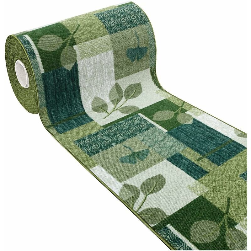 foto del prodotto tappeto cucina antiscivolo bordato passatoia ingresso lavabile fantasia foglie 100 made in italy verde 57x240 cm