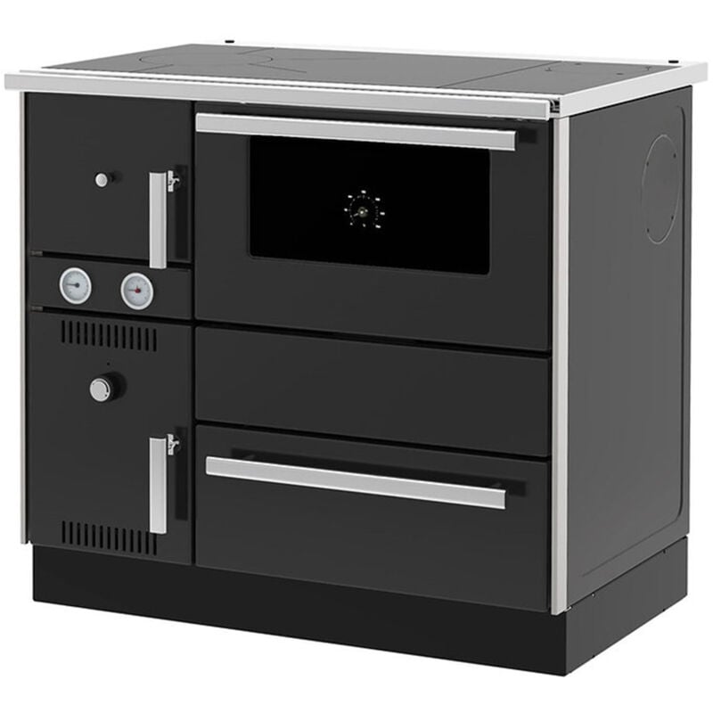 foto del prodotto sannover fornello cottura a legna 7,44 kw caldaia 20,1 kw 27 kw nero