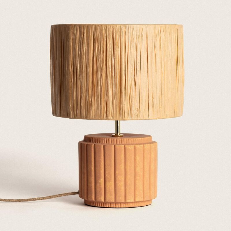 foto del prodotto ledkia lampada da tavolo ceramica e rafia kinney terracotta