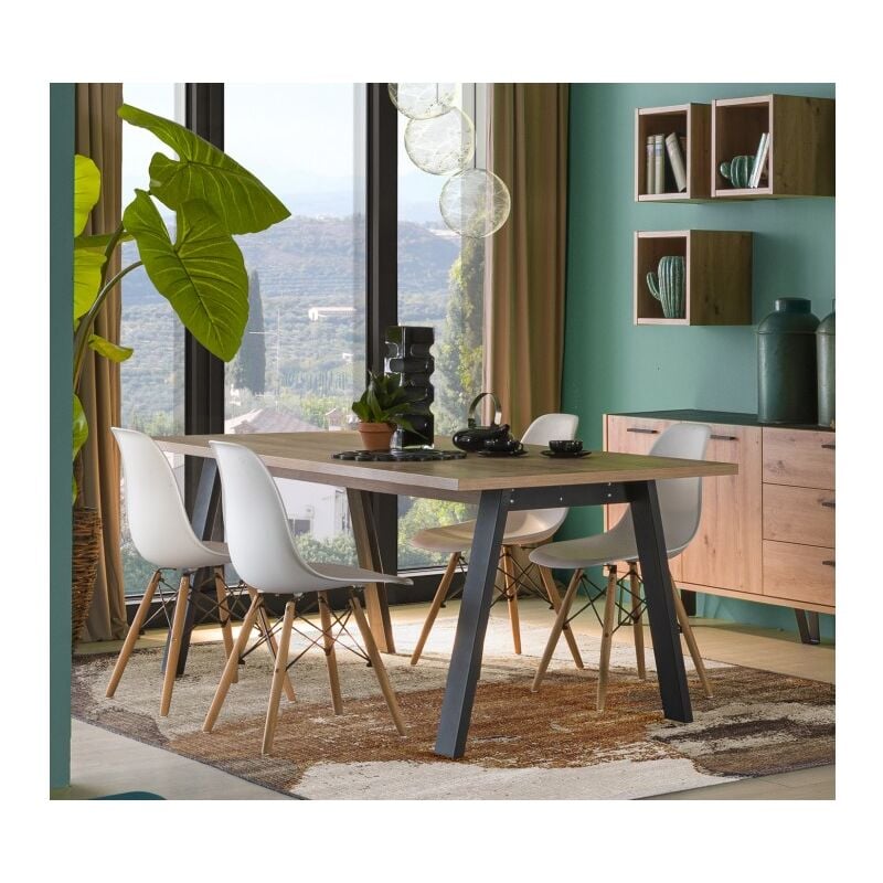 foto del prodotto tavolo 200x90 cm rovere naturale con gambe in metallo verniciato grigio antracite sanremo