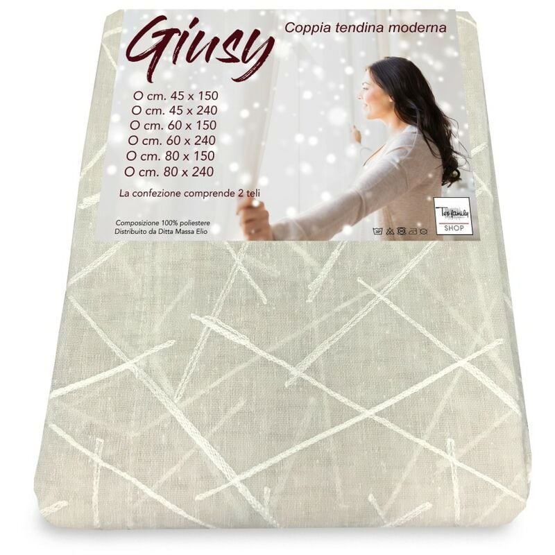 foto del prodotto coppia tendina vetro moderna larga 45 o 60 o 80 giusy beige coppia 2 teli cm. 45x150
