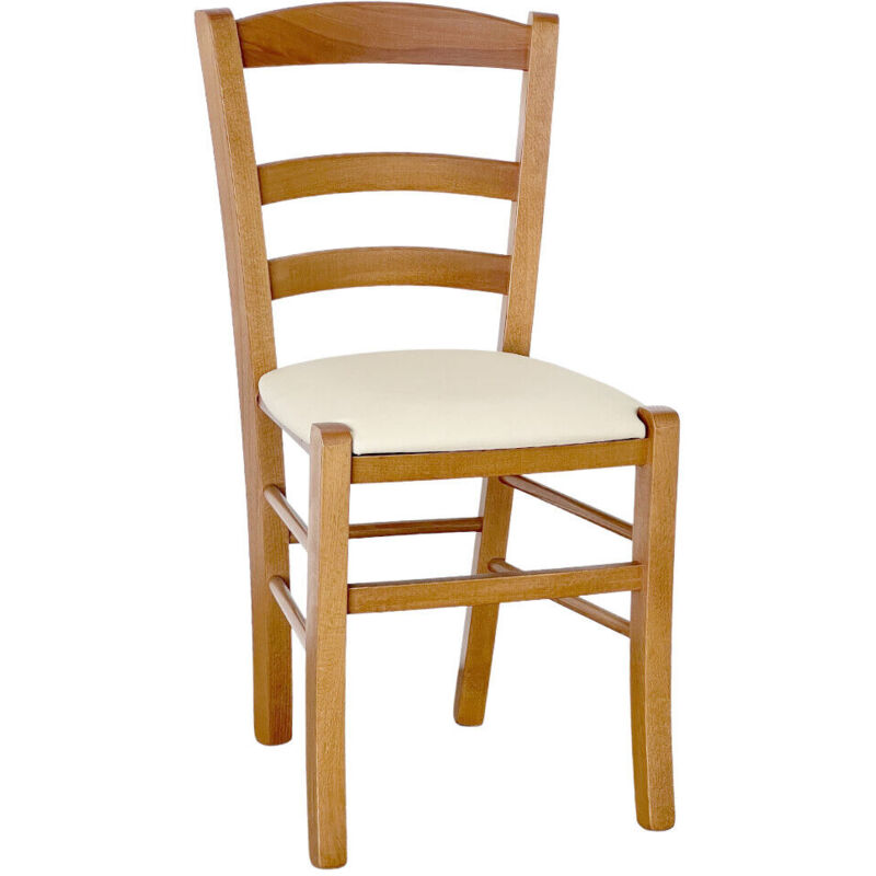 foto del prodotto sedia legno paesana noce chiaro con seduta similpelle beige