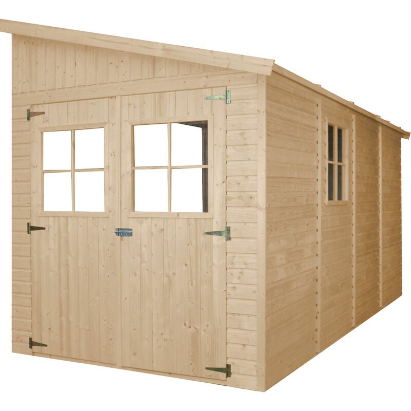 foto del prodotto timbela casa da giardino in legno naturale senza parete laterale con pavimento impregnato 416x216 cm 8 m magazzino esterno con finestre